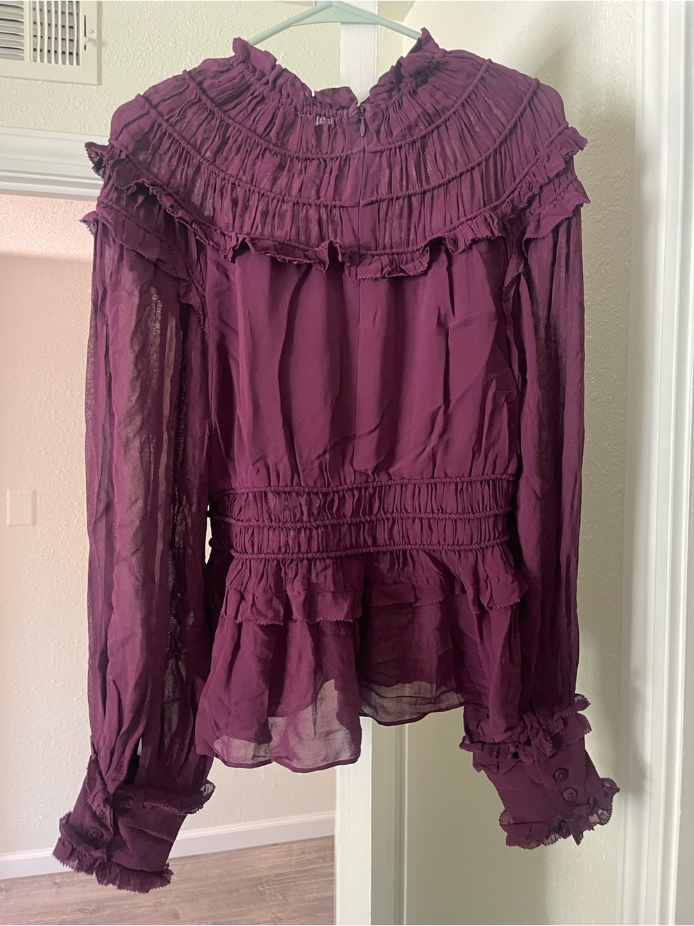 FARM Rio Sheer Ruffled High-Neck Blouse - Picture 5 of 6